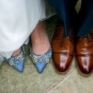 Badgely Mischka Abby Point Ankle Strap D’Orsay Powder Blue Beaded Flat 9 Wedding